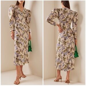 Alemais Phillipa Floral Long Puff Sleeve Linen Midi Dress